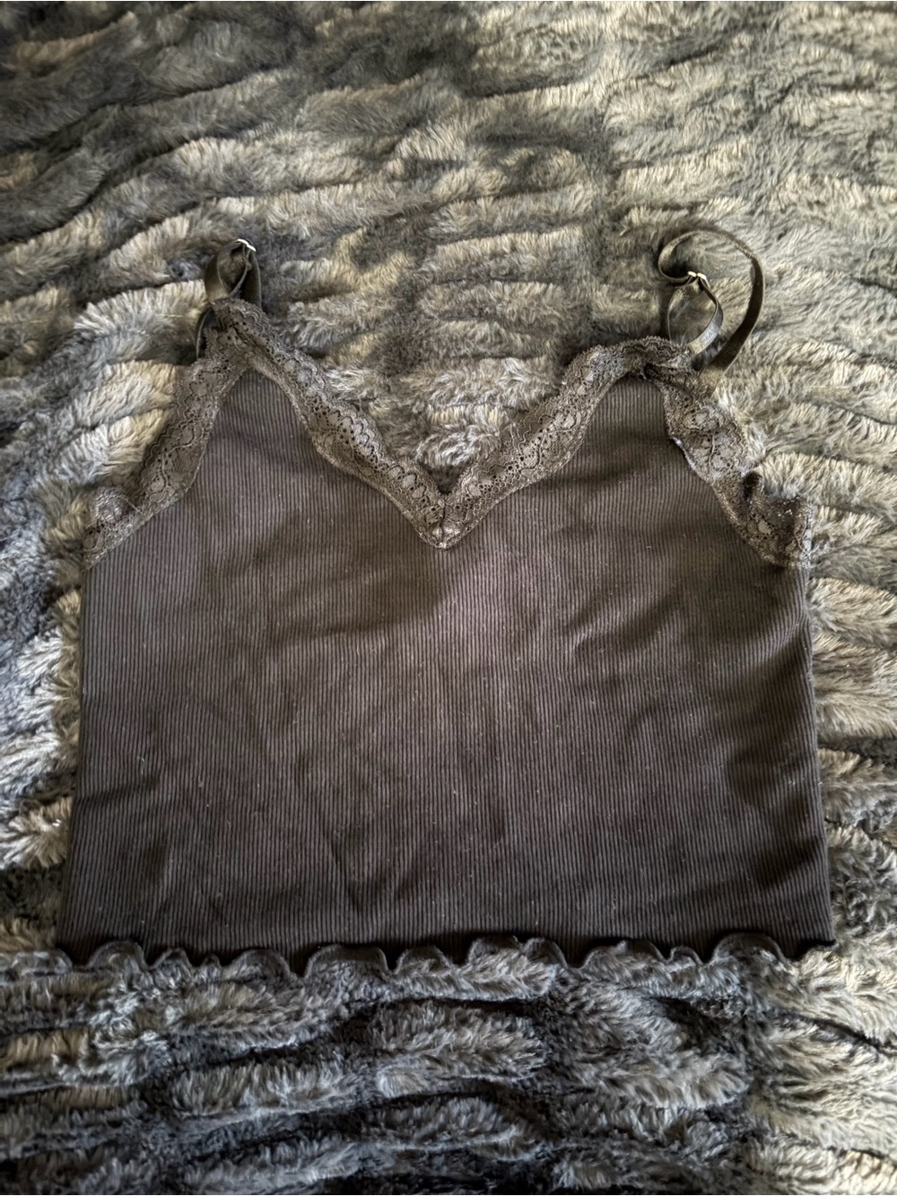 ribbed black crop top with lace top